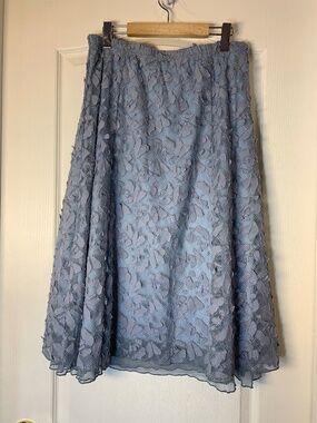 Vintage Lana Lee Blue-Grey Tulle Floral Appliqué A-Line Skirt Made in Canada 10